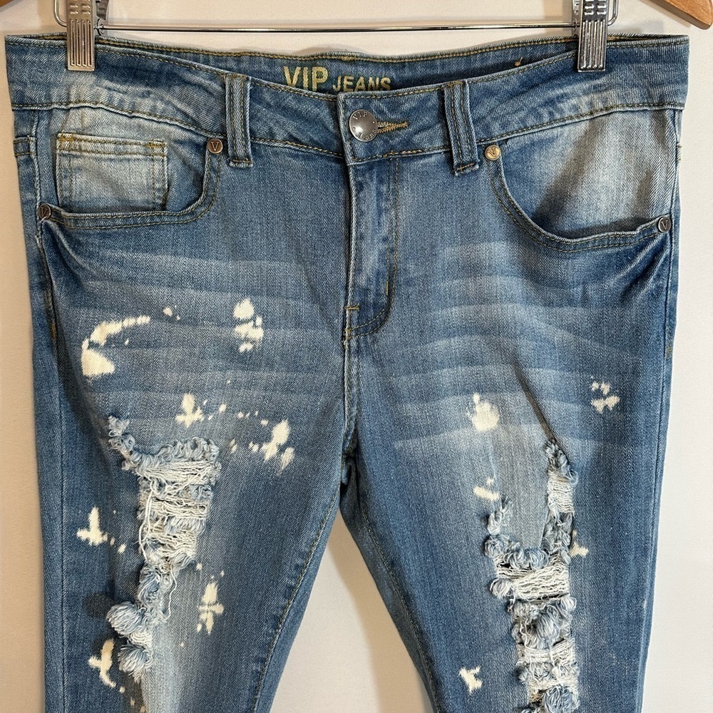 VIP Jeans Womens Blue Denim Distressed Ripped Jeans Size 9/10 Roll Up Hemline - Picture 8 of 16